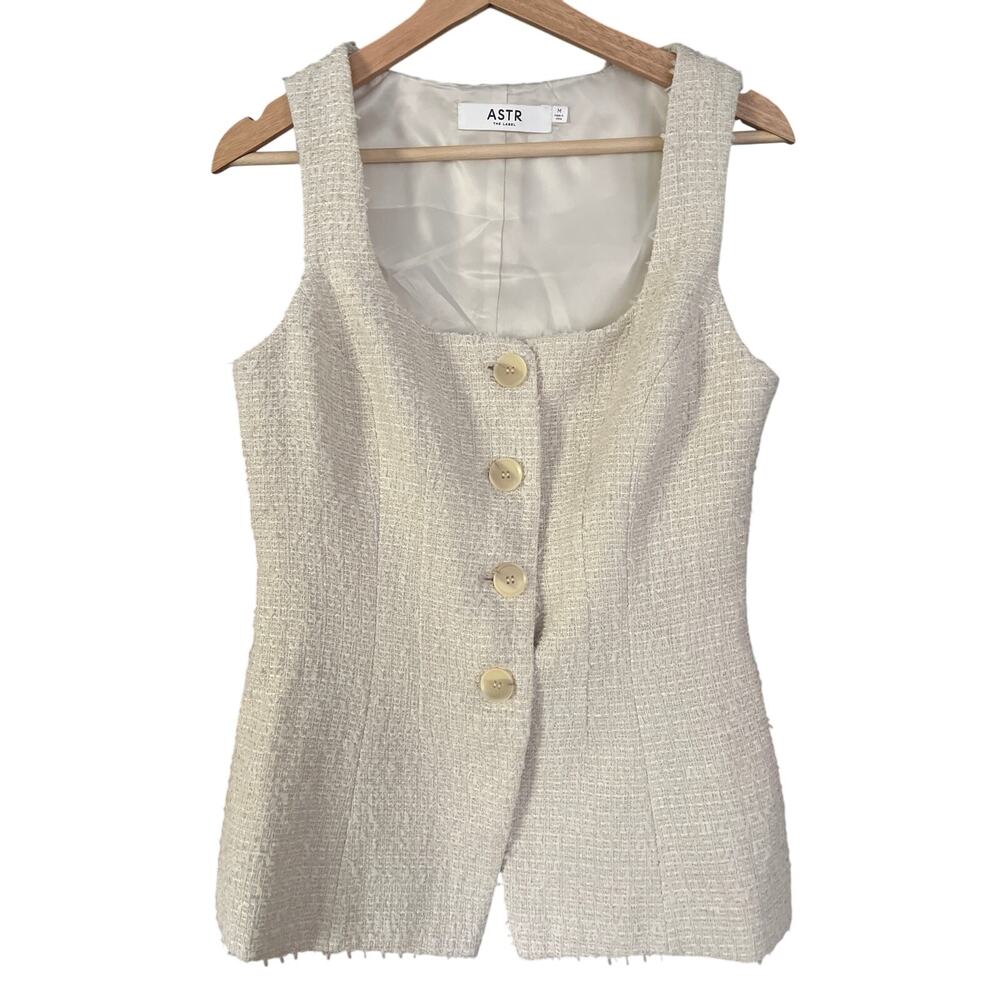 Astr Tweed Long Tailored Vest Medium Cream/Ivory